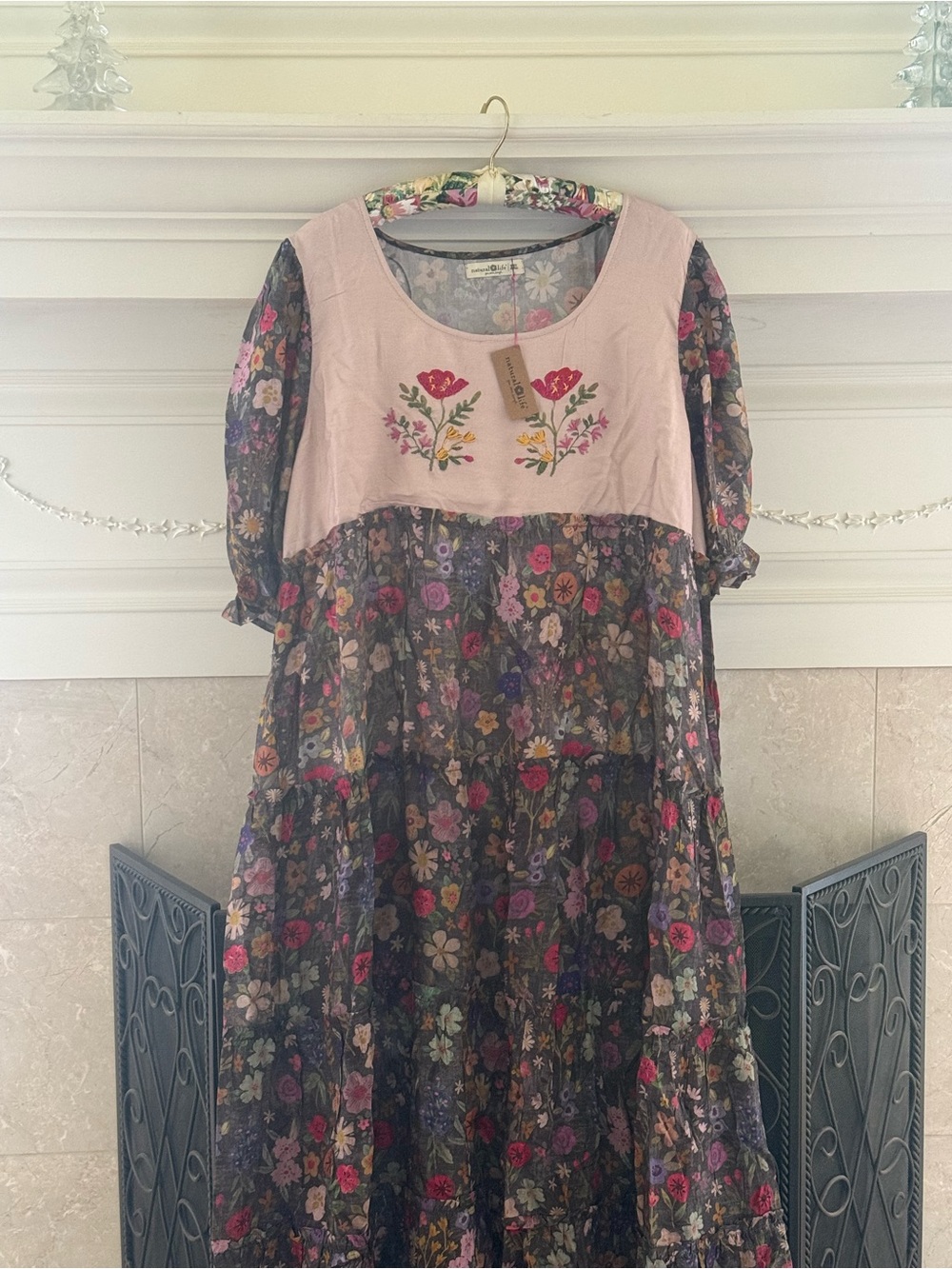 NATURAL LIFE Tiered Floral Maxi Dress with Embroidered Yoke- XXL - New with Tags